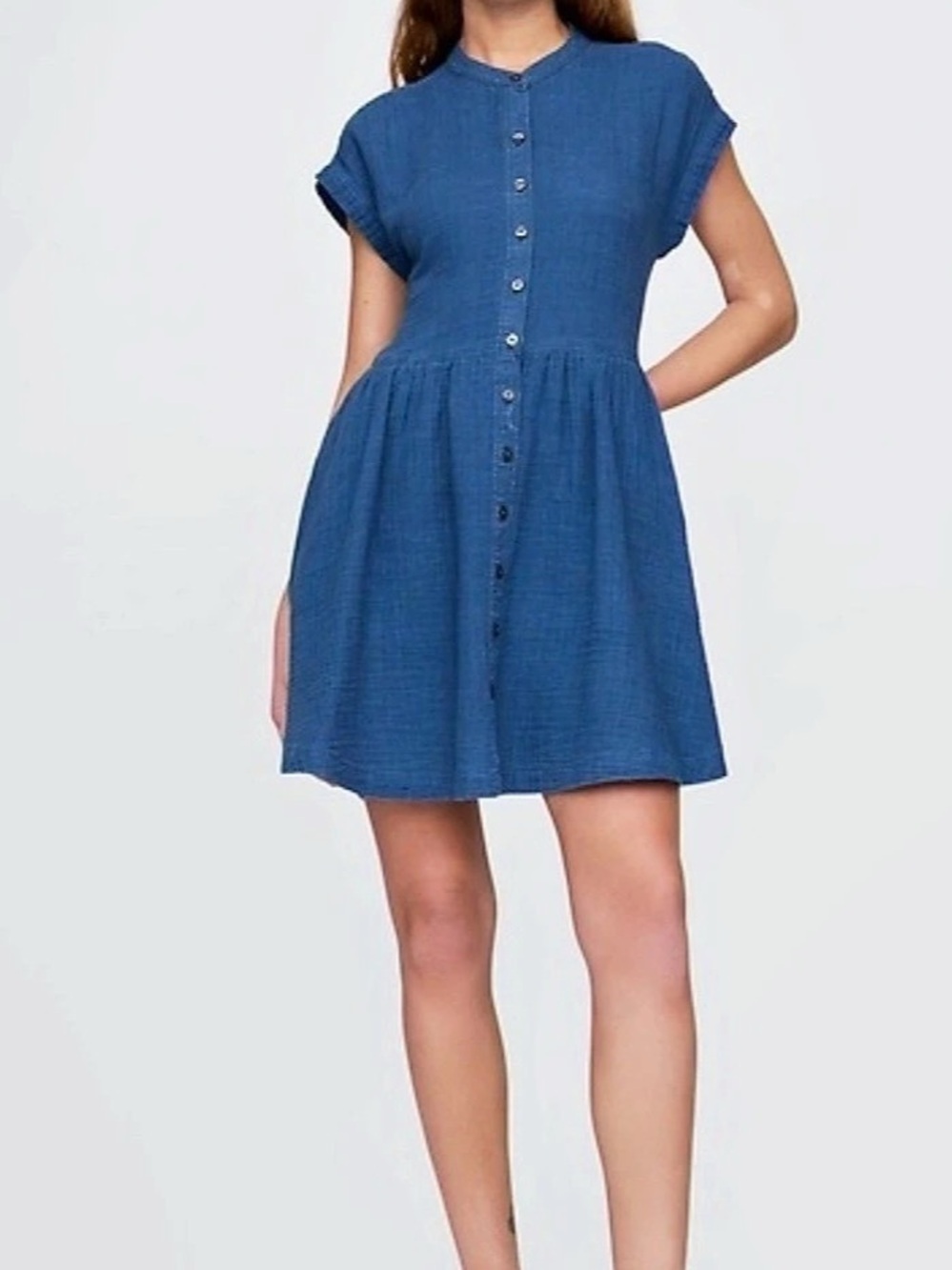 Gap Cotton Gauze Denim Drop-Waist Mini Shirtdress Blue